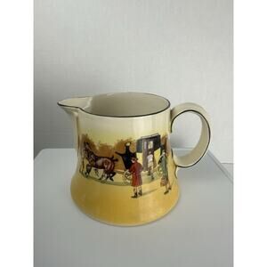 Early Royal Doulton Coaching Days Pitcher Jug 5” Yellow England Antique